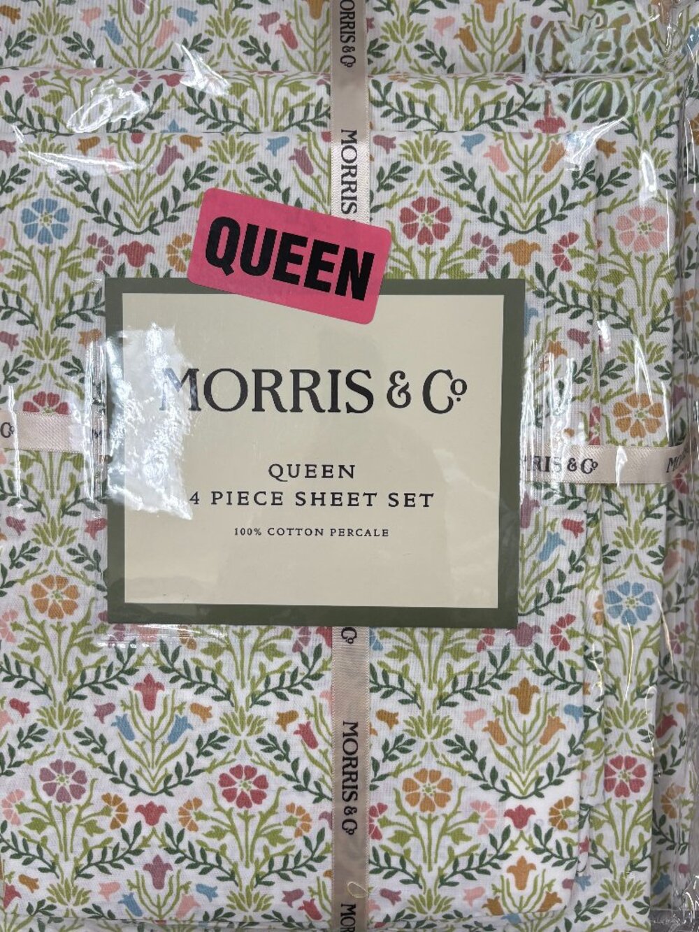 William MORRIS & CO. QUEEN Sheet Set Bellflowers 100% Cotton Percale 4pcs - NEW